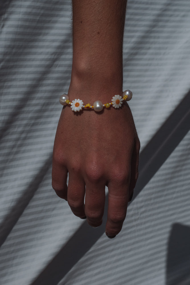 Daisy and Pearl Bead Bracelet - Sterling Silver