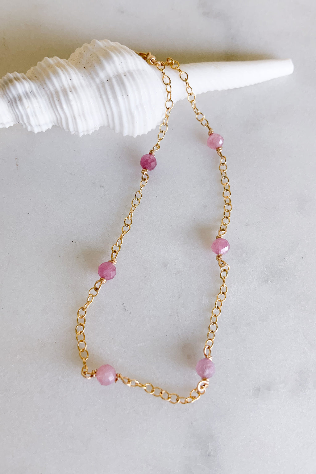 Pink Tourmaline Chain Bracelet - Gold Fill