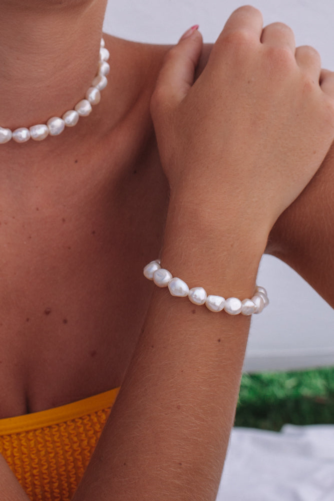 Chunky Pearl Bead Bracelet - Sterling Silver