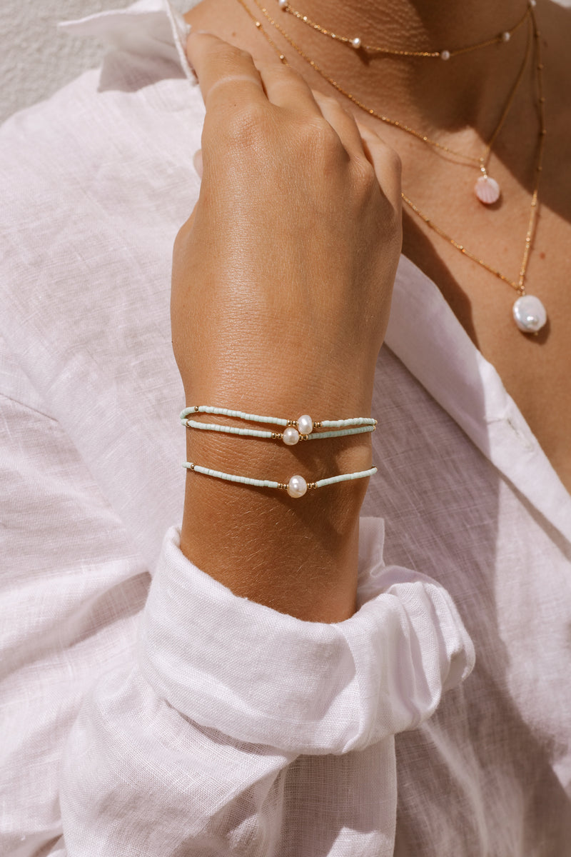 Pearl & Seed Bead Bracelet - Mint