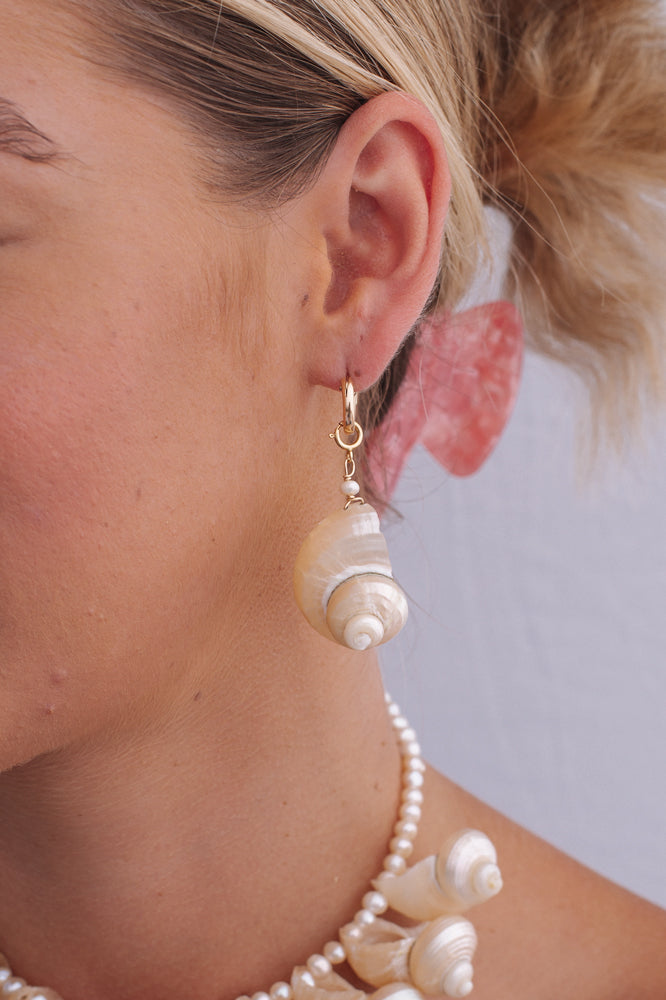 Cone Shell and Pearl Charm - Gold Fill
