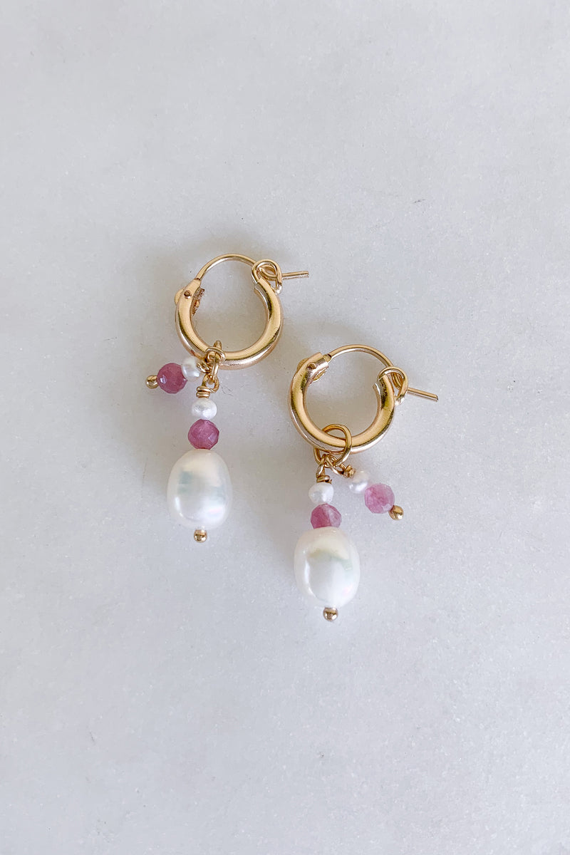 Two Pearl Pink Tourmaline Hoops - Gold Fill