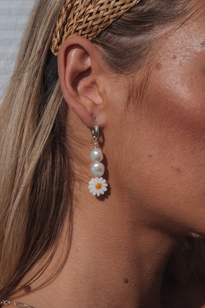 Daisy and Pearl Hoops Sterling Silver