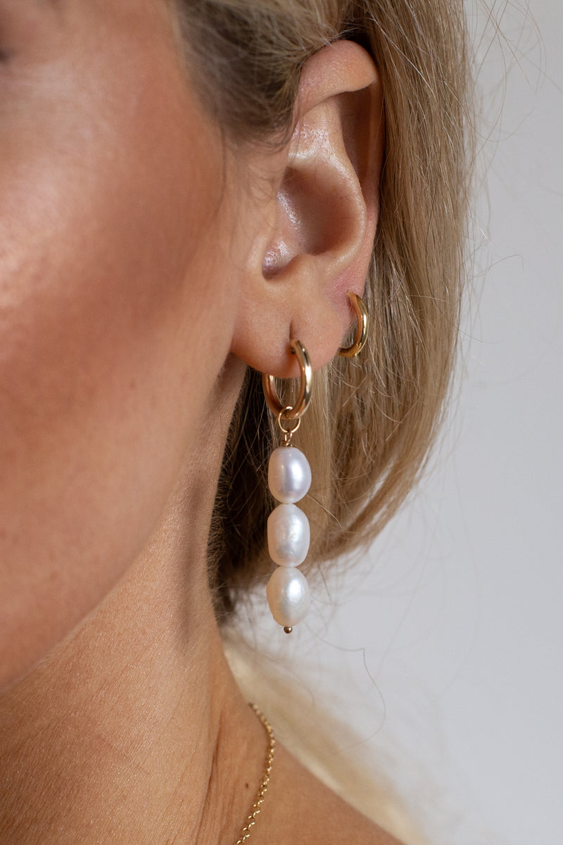 Three Pearl Hoops - Gold Fill