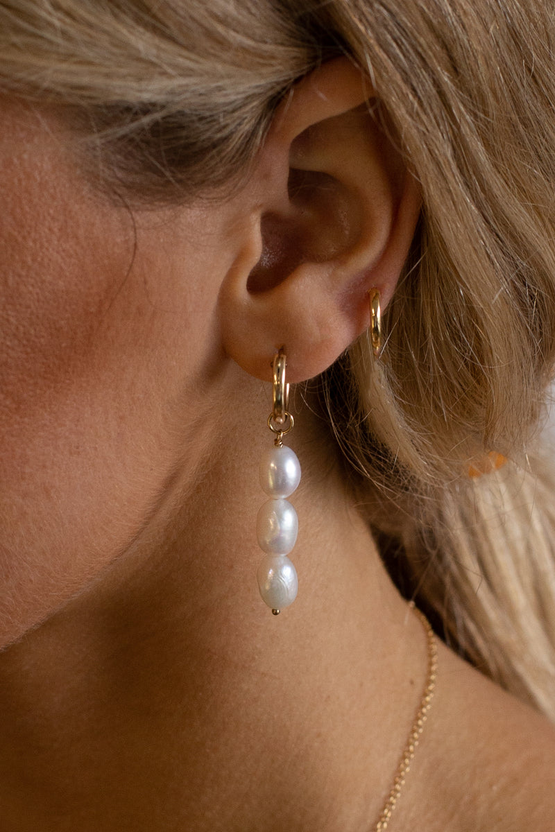 Three Pearl Hoops - Gold Fill