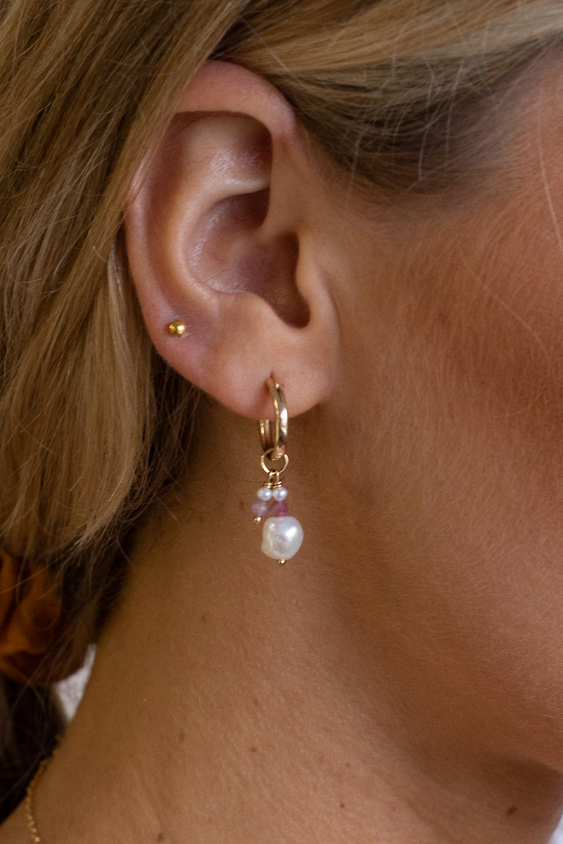 Two Pearl Pink Tourmaline Hoops - Gold Fill