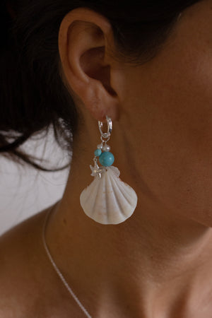 Castaway Turquoise Bead and Shell Hoops - Sterling Silver