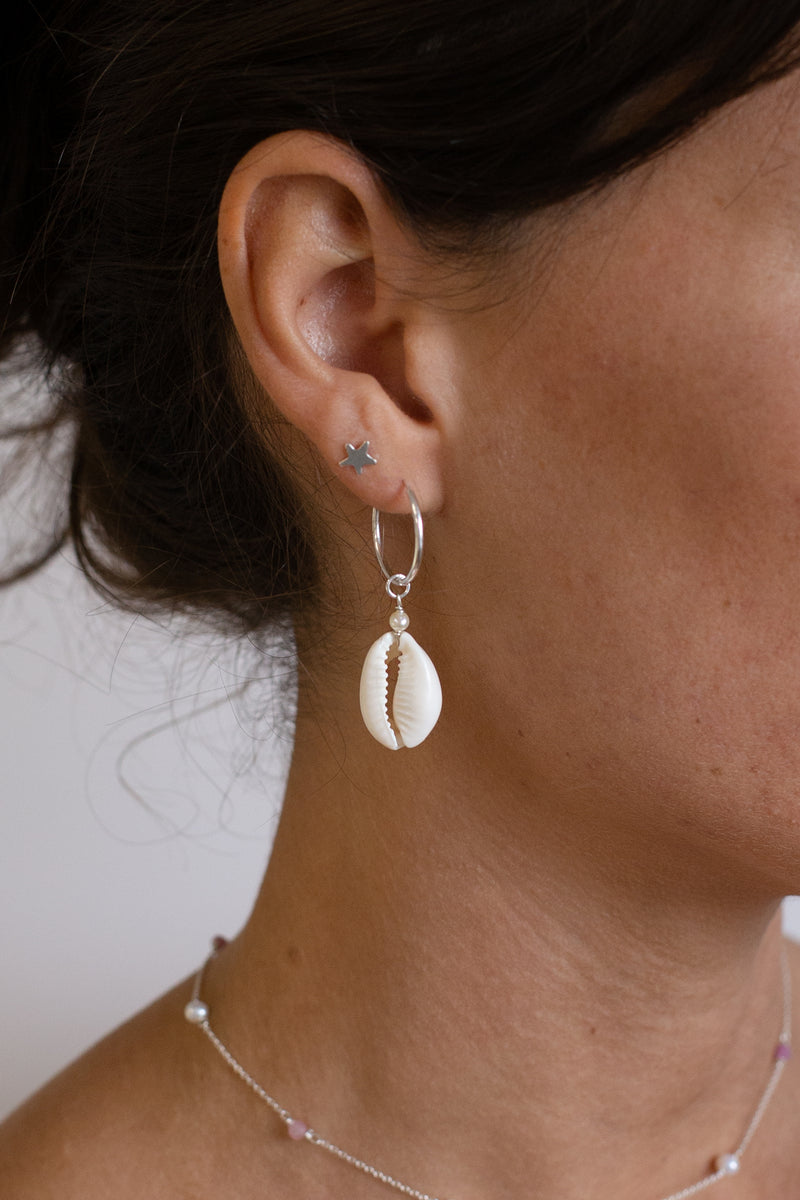 Cowrie Pearl Hoops - Sterling Silver