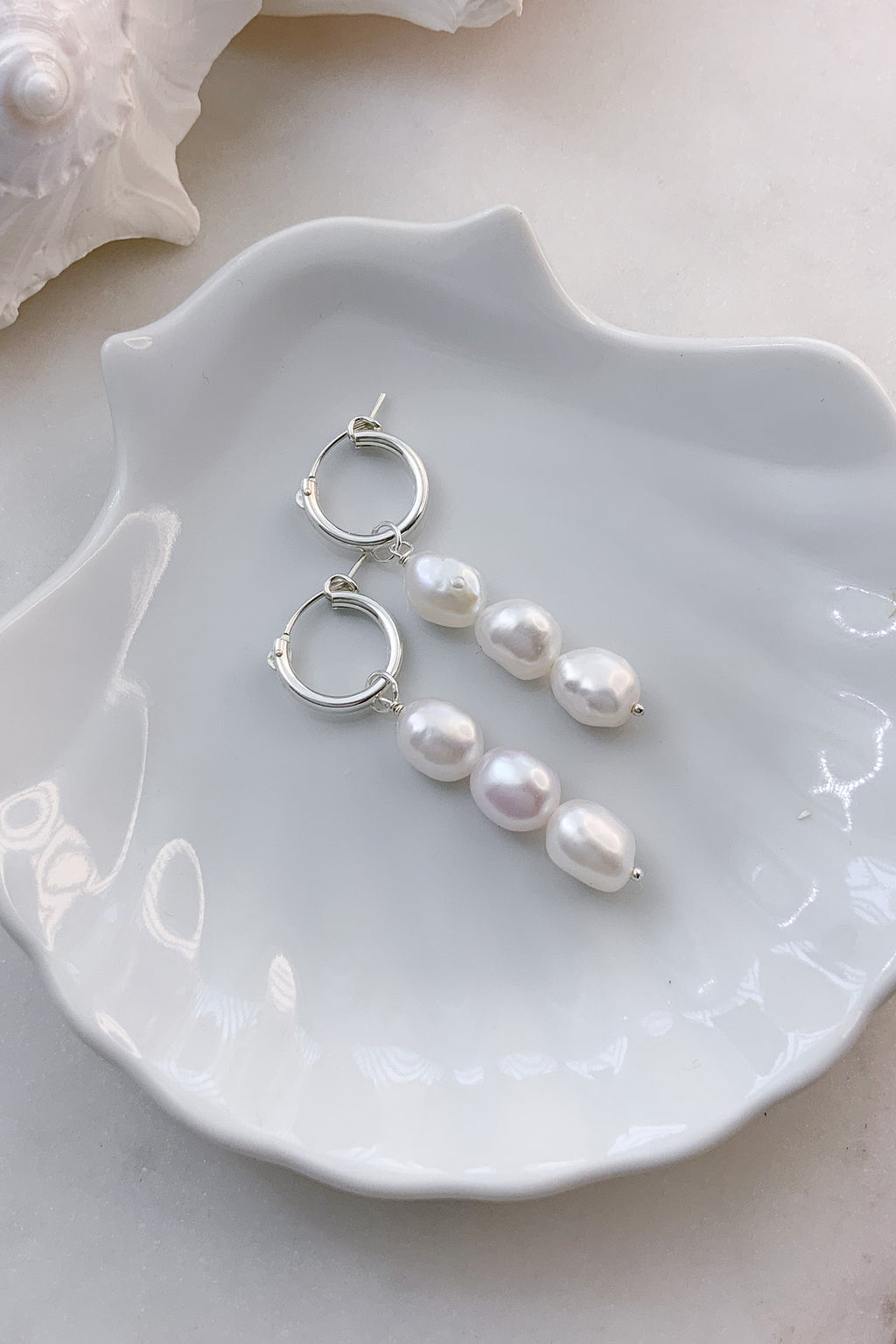 Three Pearl Hoops - Sterling Silver