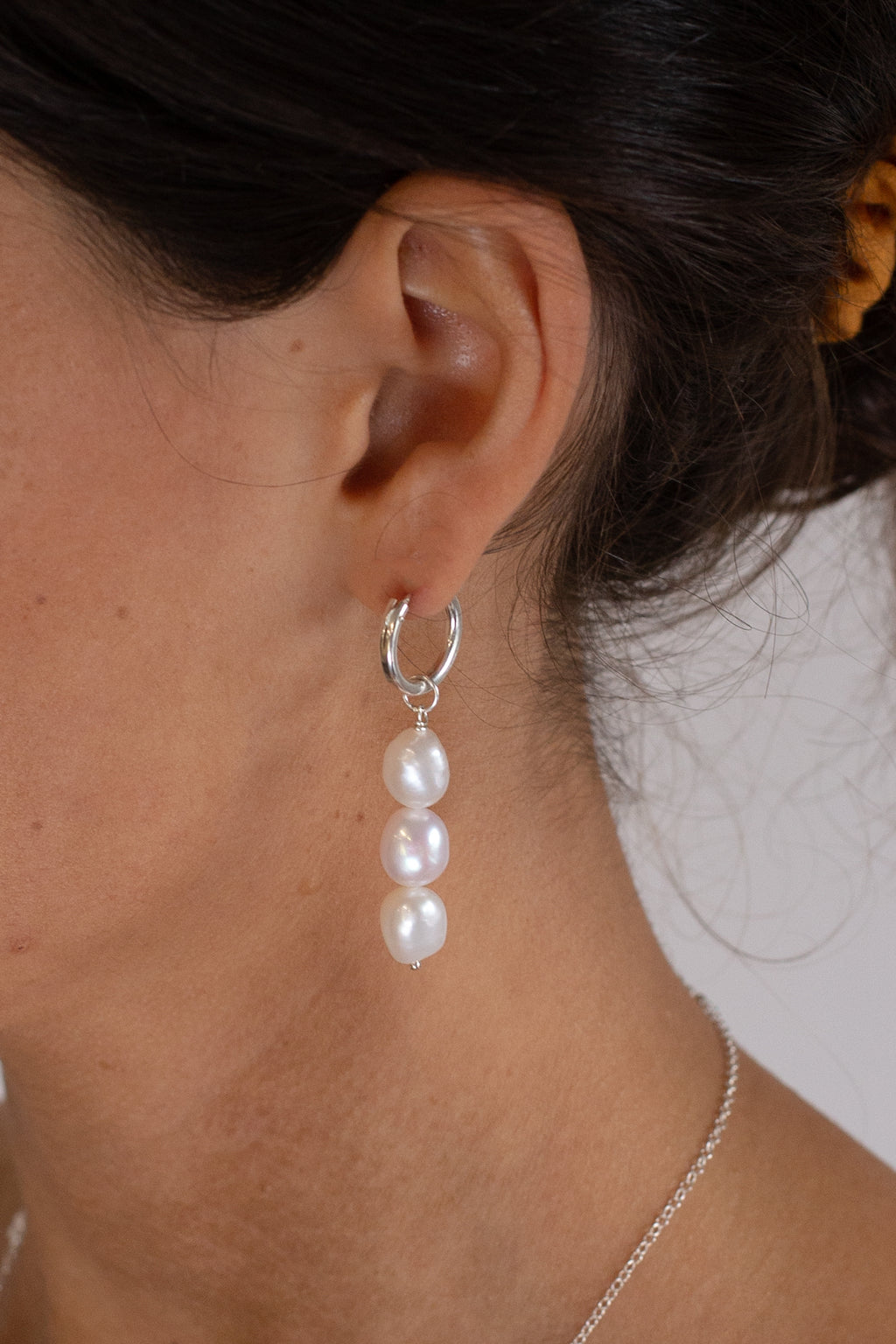 Three Pearl Hoops - Sterling Silver