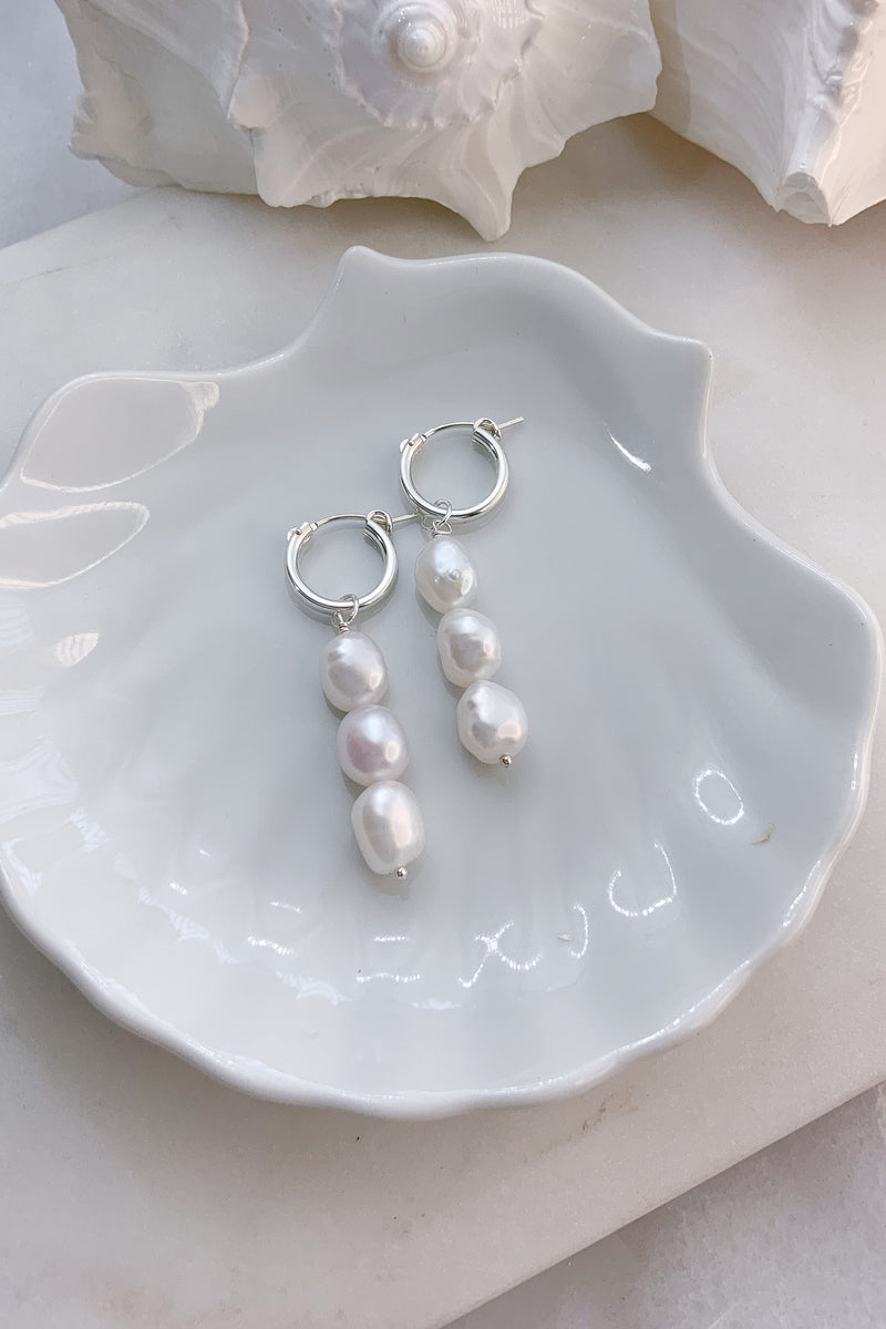 Three Pearl Hoops - Sterling Silver