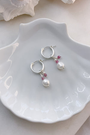 Two Pearl Pink Tourmaline Hoops - Sterling Silver