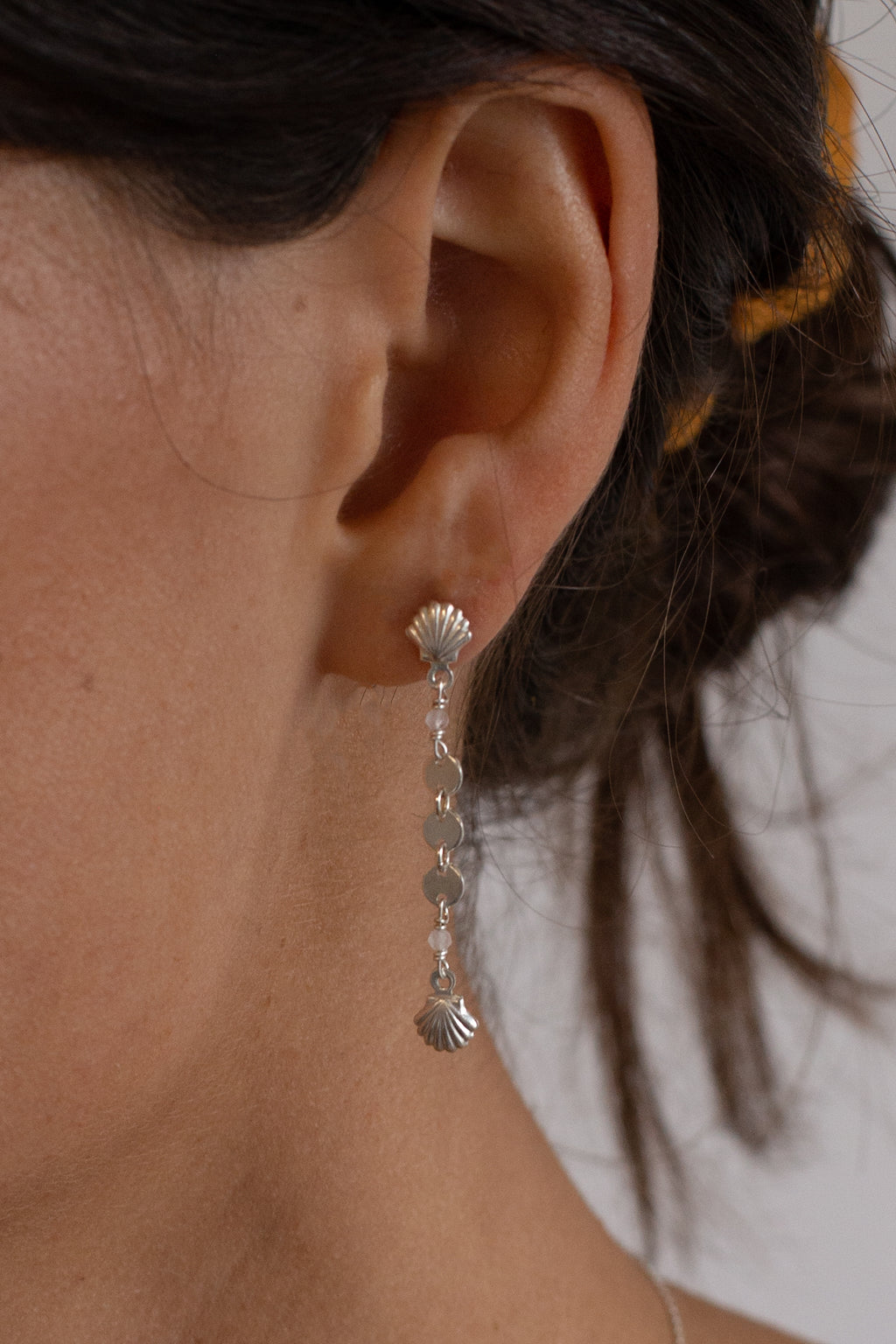 Tiny Shell Disc Drop Earring - Sterling Silver