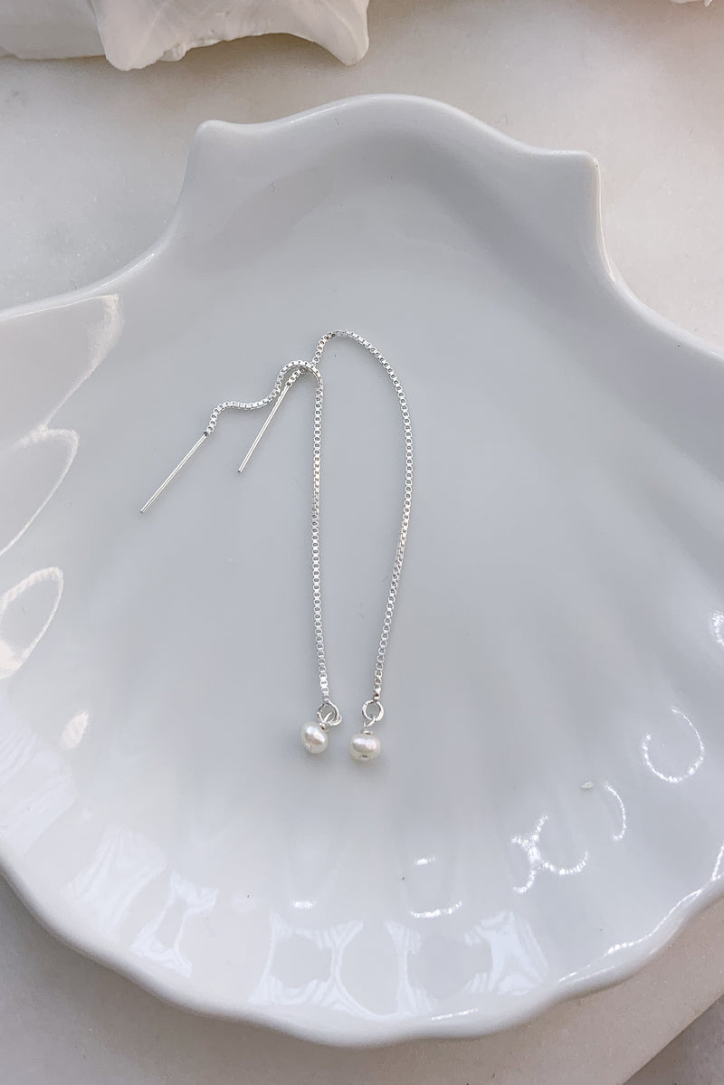Tiny Pearl Ear Thread - Sterling Silver