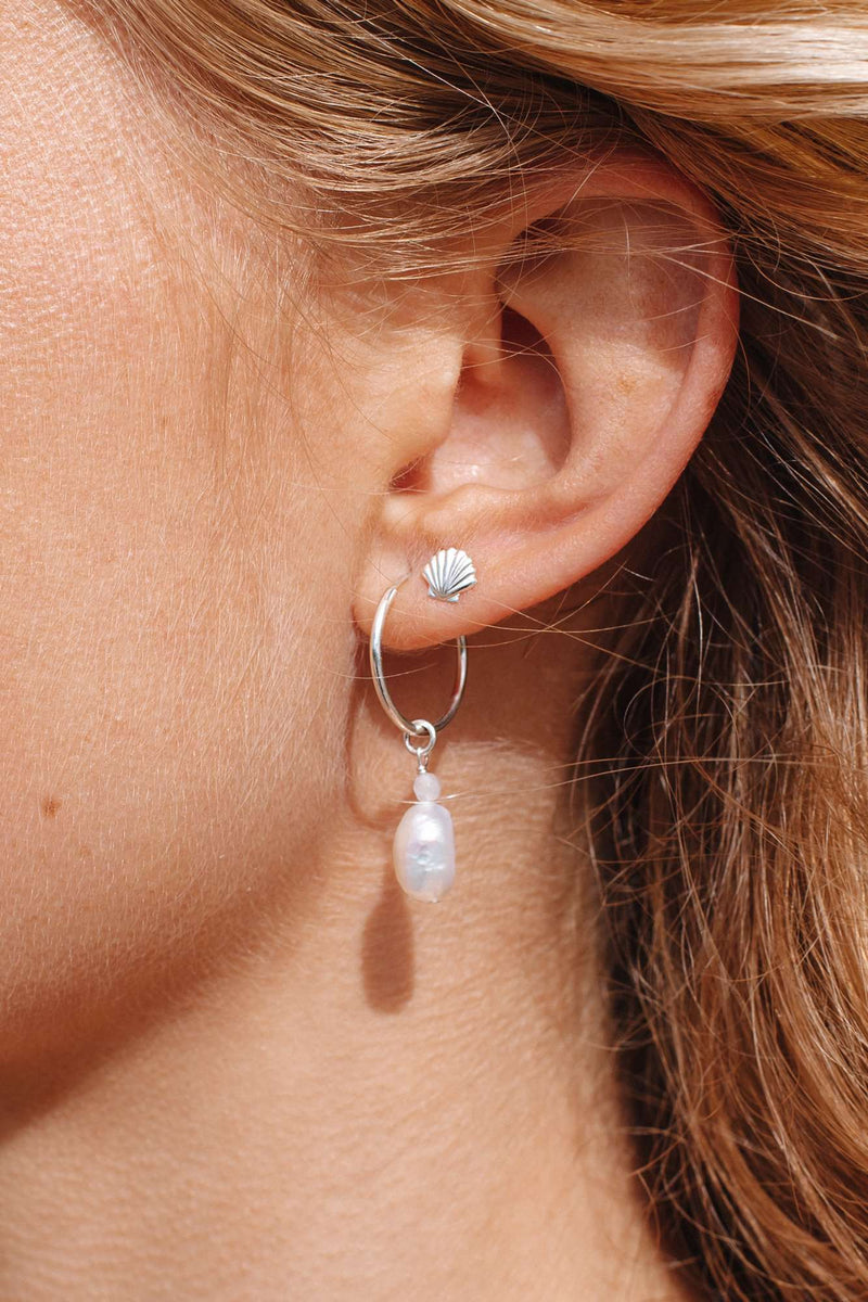 Sterling Silver Pearl Hoops, Earrings with  by Lunarsea Designs