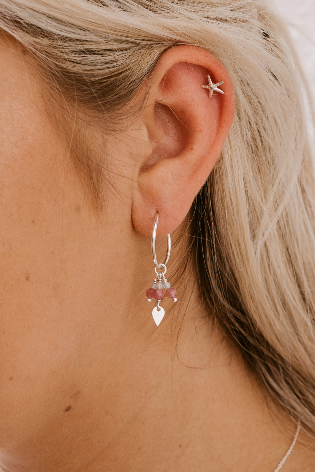 Teardrop & Gemstone Hoops - Sterling Silver