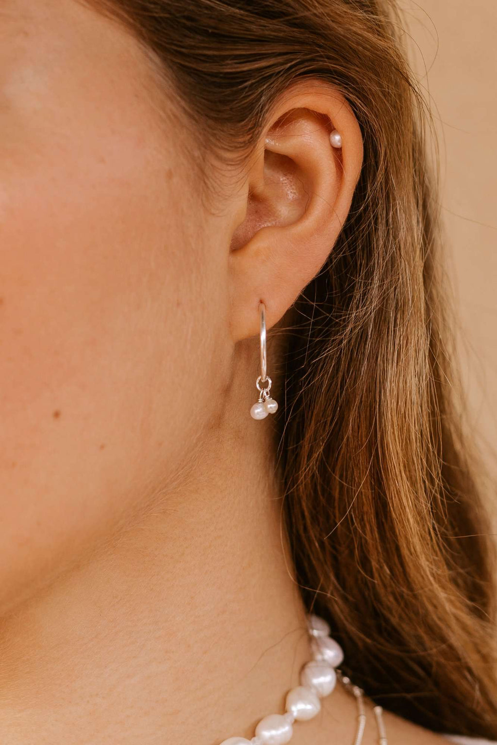 Two Pearl Hoops - Sterling Silver, Earrings with  by Lunarsea Designs
