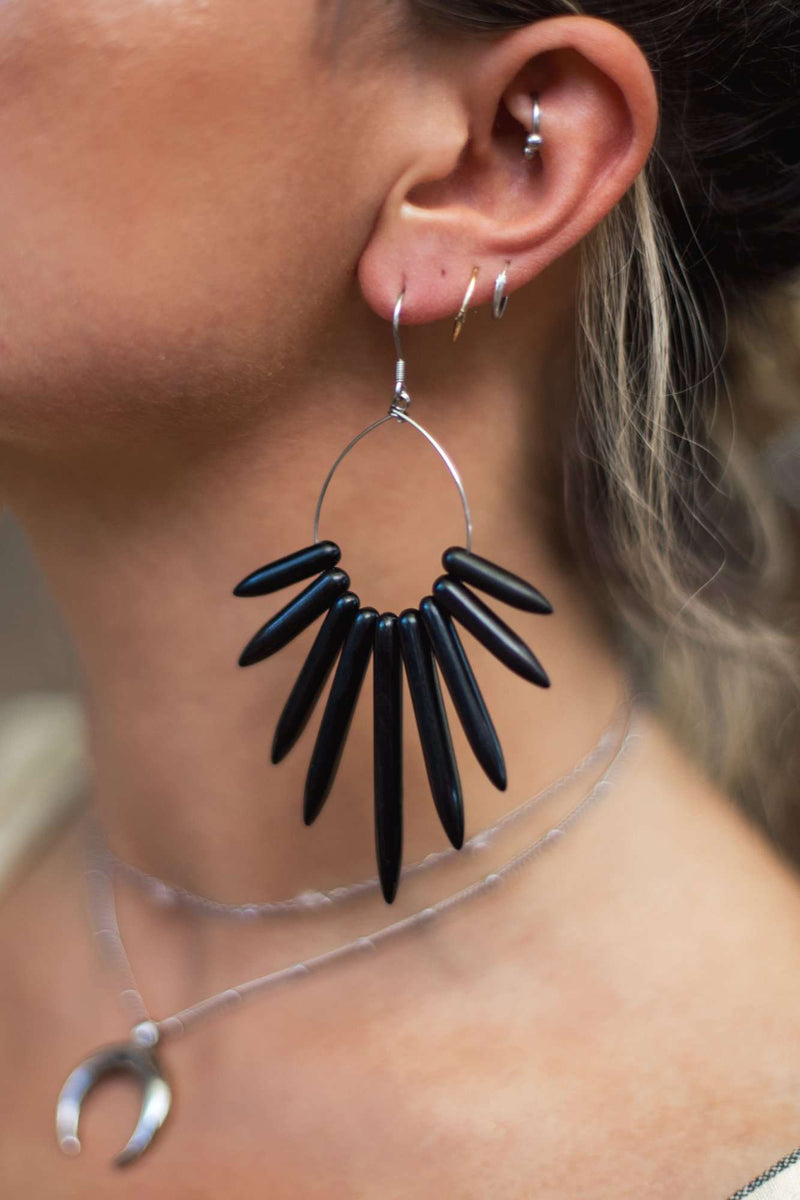 Howlite Spike Hoop Earrings, Earrings with Black by Lunarsea Designs
