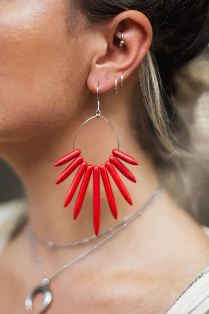 Howlite Spike Hoop Earrings, Earrings with Red by Lunarsea Designs