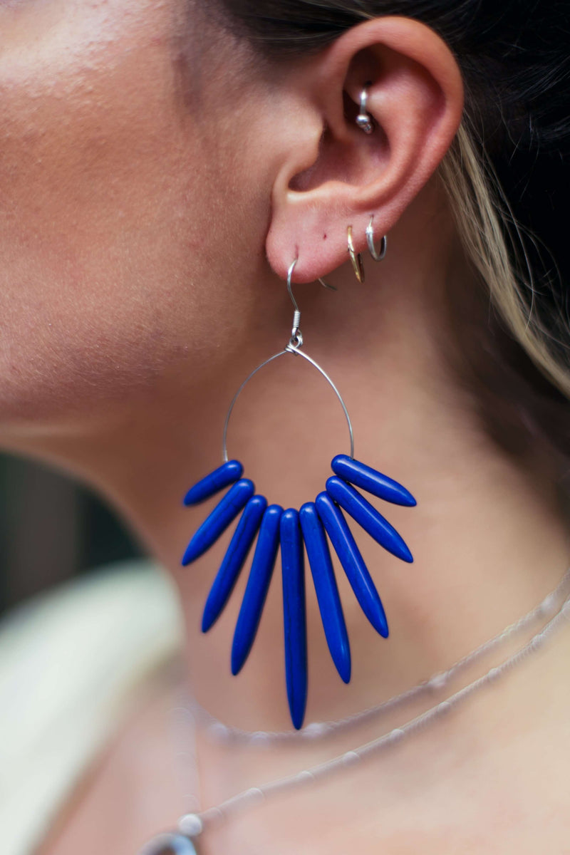 Howlite Spike Hoop Earrings, Earrings with Lapis Blue by Lunarsea Designs