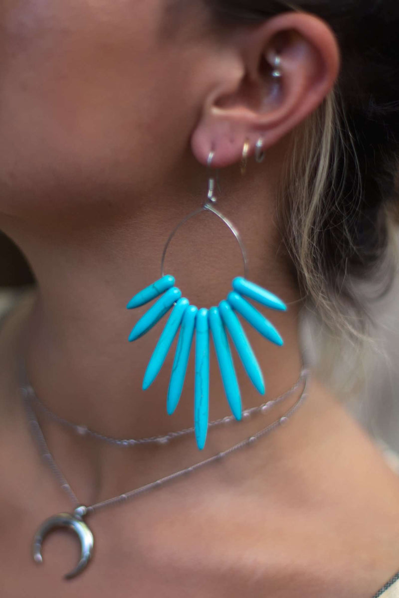 Howlite Spike Hoop Earrings, Earrings with Blue by Lunarsea Designs