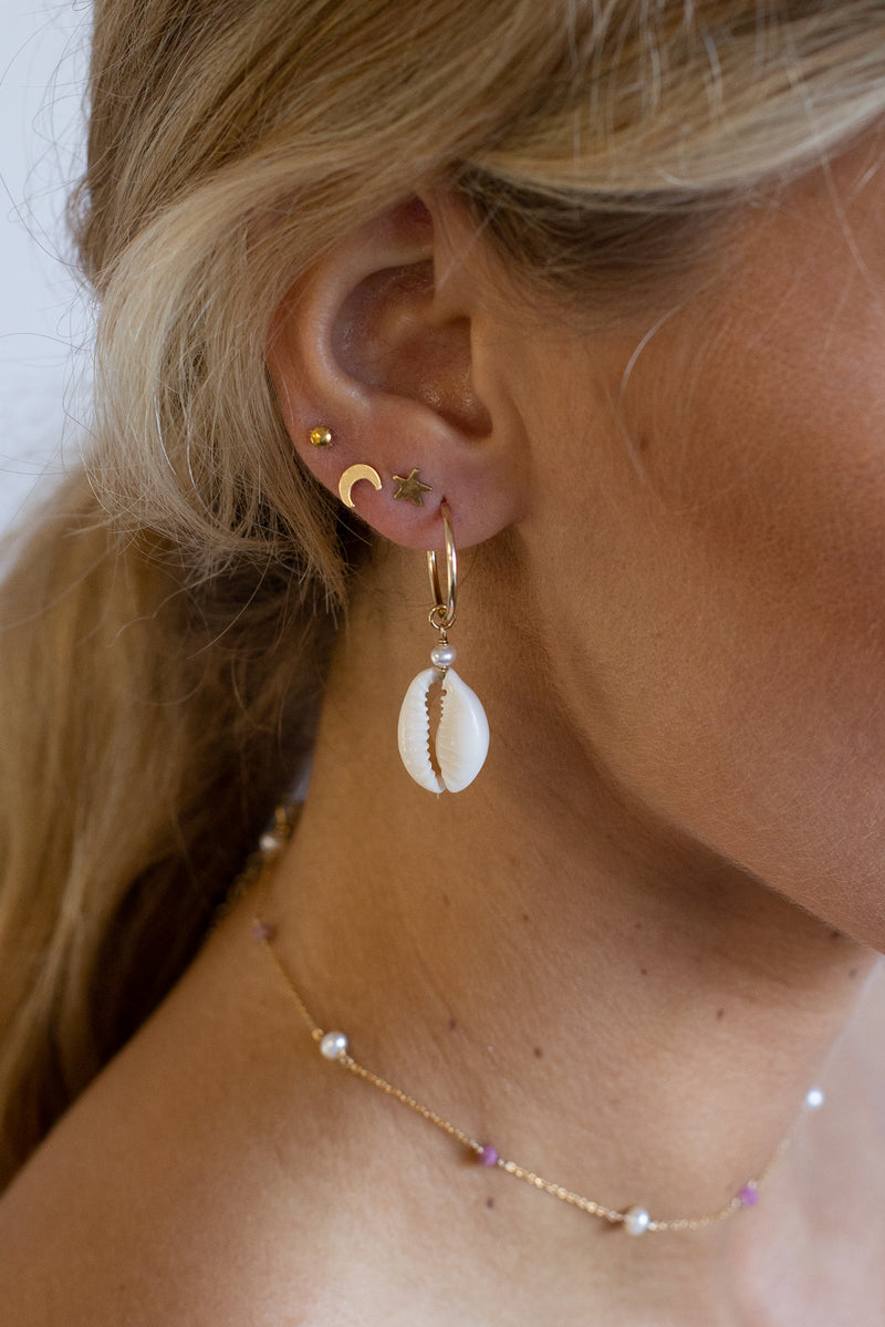 Cowrie Pearl Hoops - Gold Fill