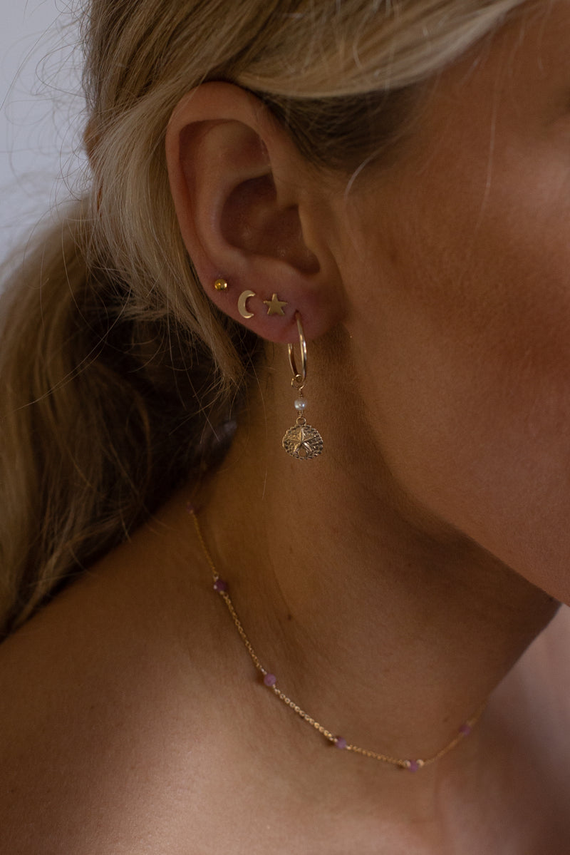 Sand Dollar Pearl Hoops - Gold Fill