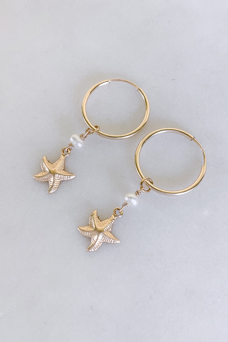 Starfish Pearl Hoops - Gold Fill