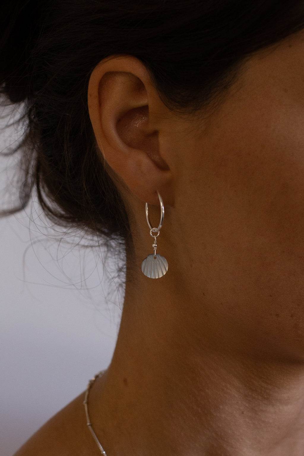 White Shell Hoops - Sterling Silver