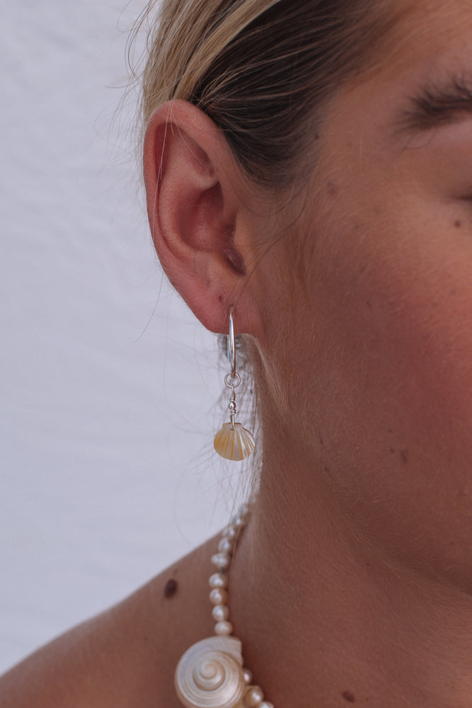 Yellow/White Shell Hoop Earrings - Sterling Silver