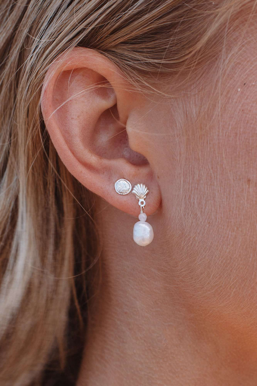 Sterling Silver Shell &amp; Pearl Studs, Earrings with  by Lunarsea Designs