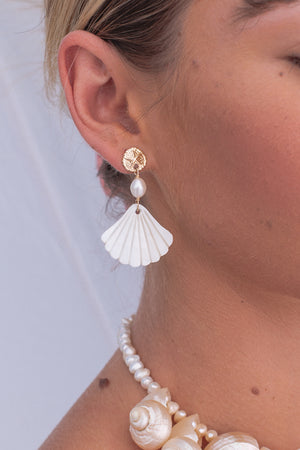 Sand Dollar Pearl and Mother of Pearl Stud Earrings - Gold Fill