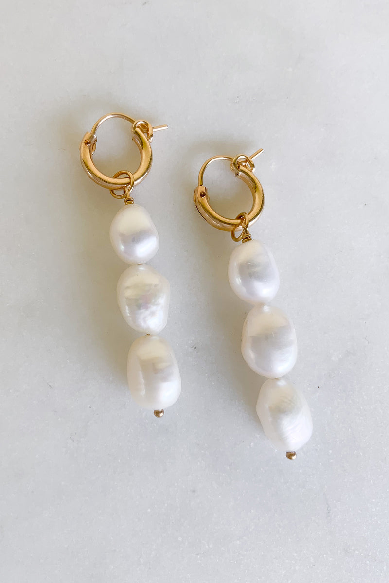 Three Pearl Hoops - Gold Fill