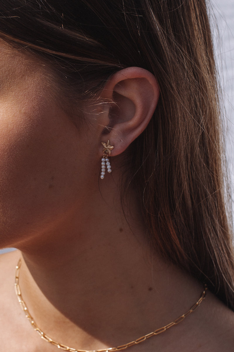 Star Fish Pearl Studs Gold Fill