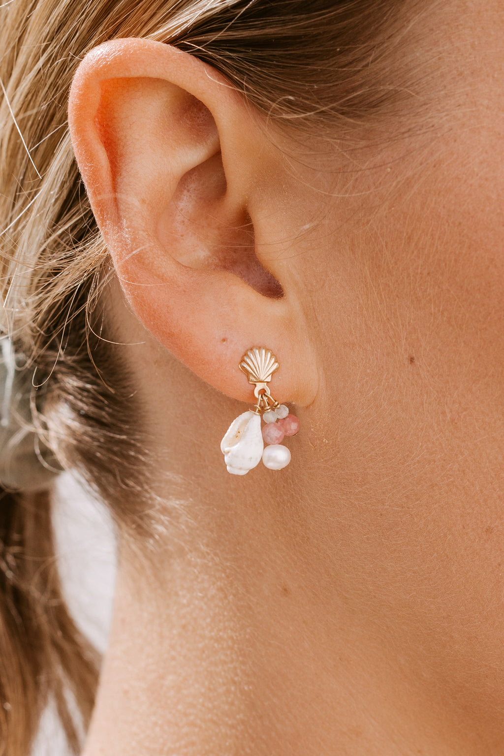 Shell & Gemstone Studs - Gold fill