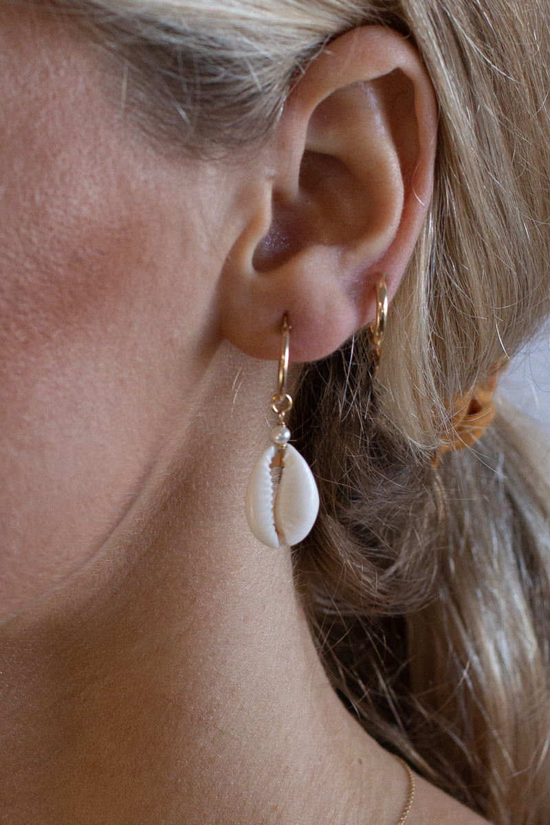 Cowrie Pearl Hoops - Gold Fill
