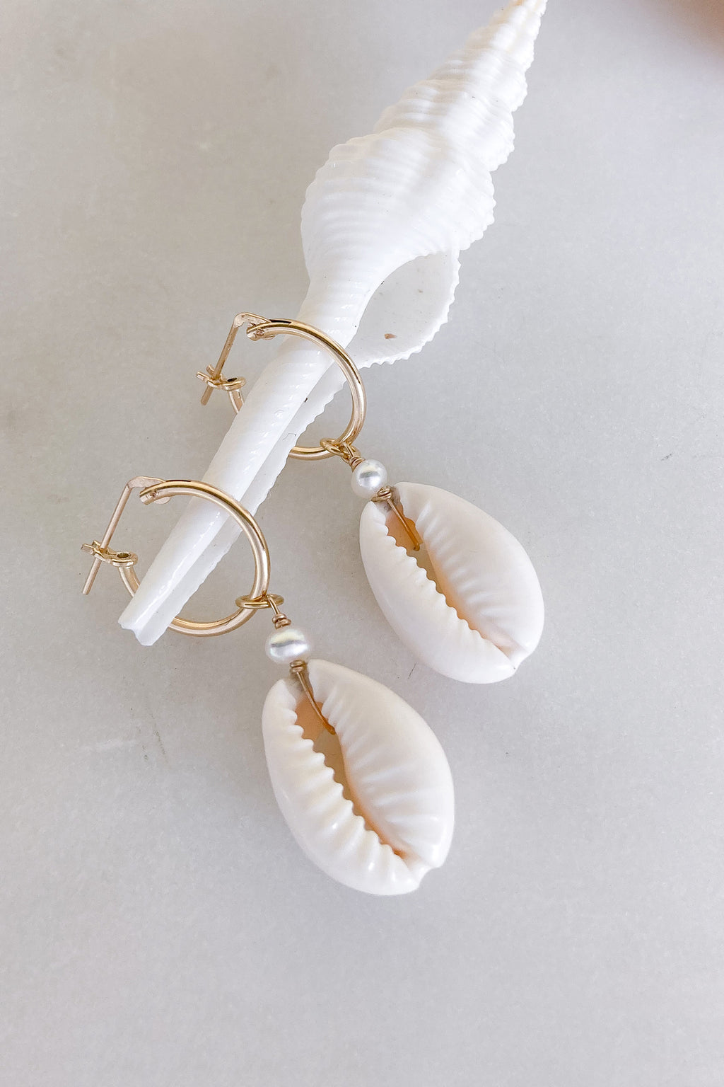 Cowrie Pearl Hoops - Gold Fill