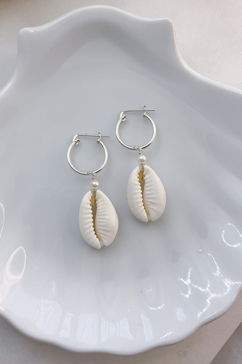 Cowrie Pearl Hoops - Sterling Silver