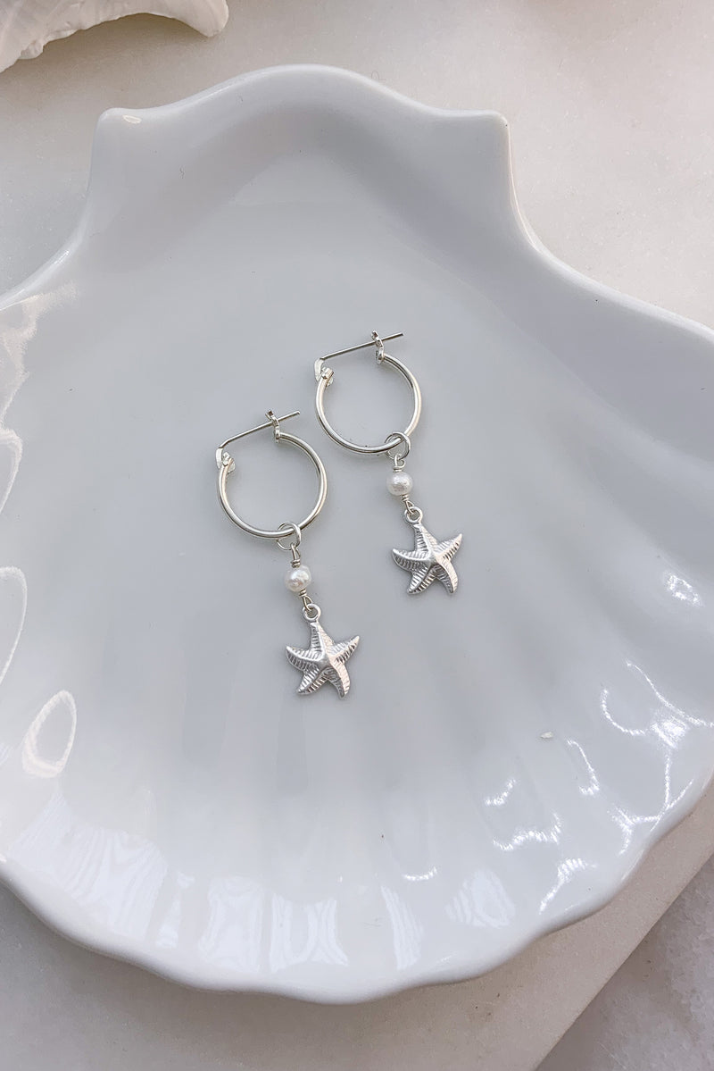 Starfish Pearl Hoops - Sterling Silver