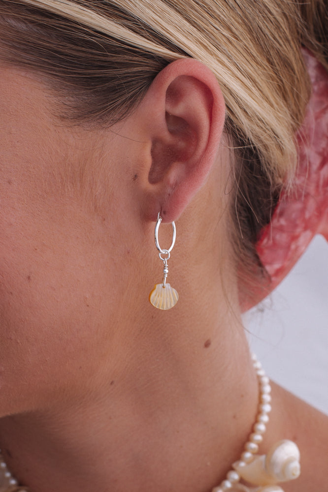 Yellow/White Shell Hoop Earrings - Sterling Silver