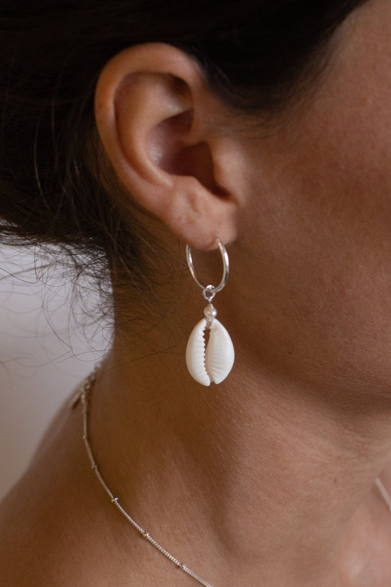 Cowrie Pearl Hoops - Sterling Silver