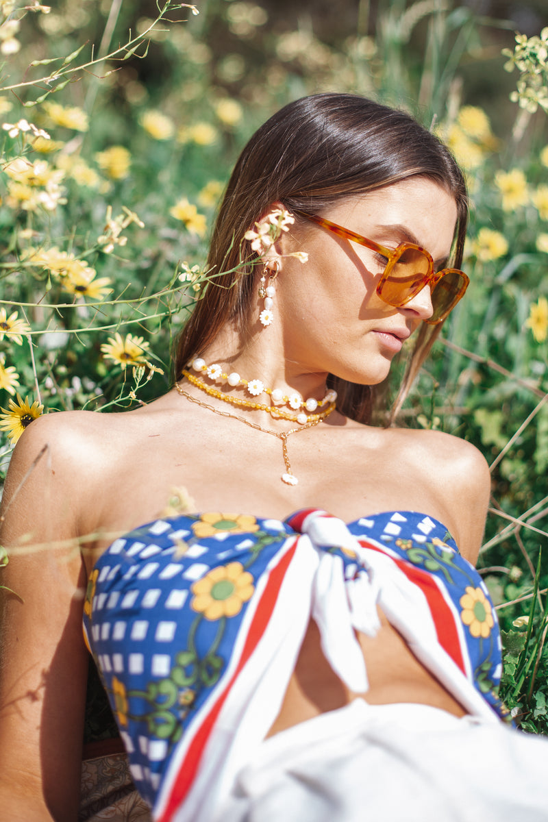 Sunflower and Pearl Hoop Gold Fill