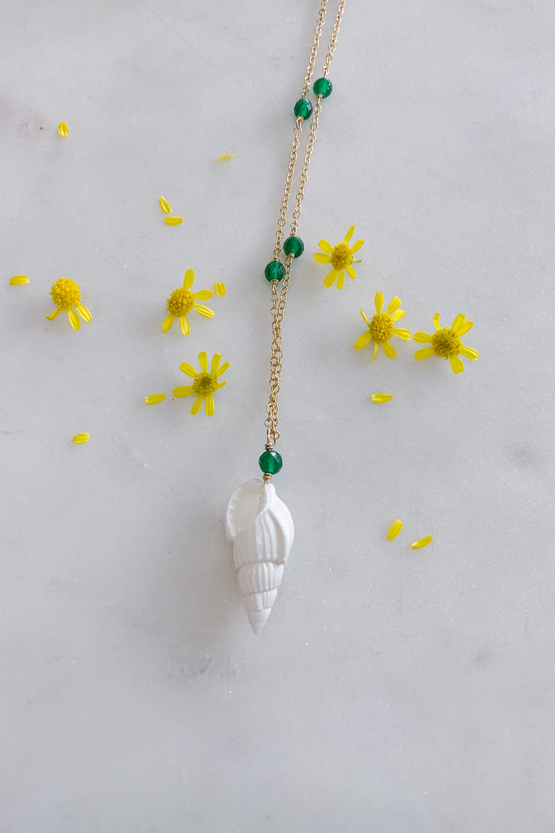 Green Agate Cone Shell Necklace Gold Fill