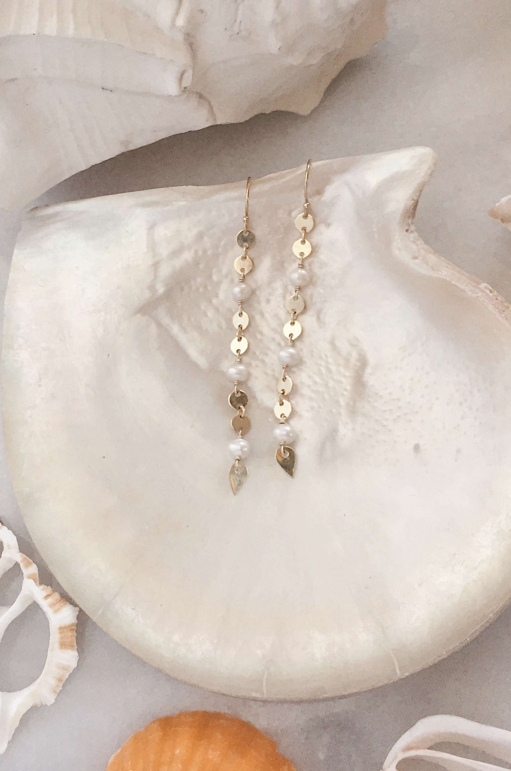 Gold Fill Pearl &amp; Disc Chain Earrings, Earrings with  by Lunarsea Designs