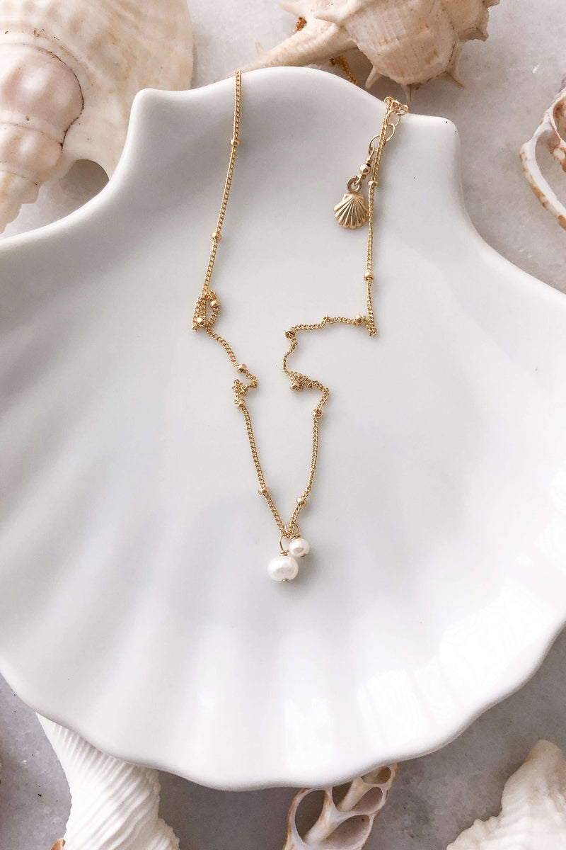 Gold Fill Two Pearl Satellite Necklace, Necklace with  by Lunarsea Designs