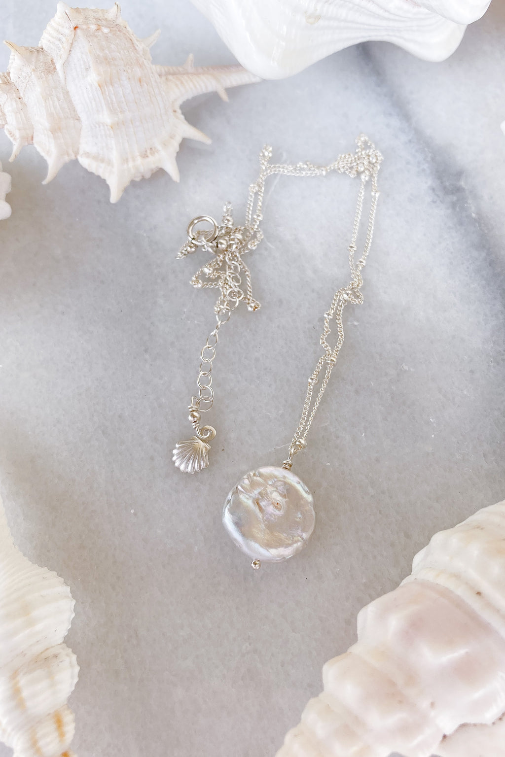 Round Pearl Satellite Necklace  - Sterling Silver