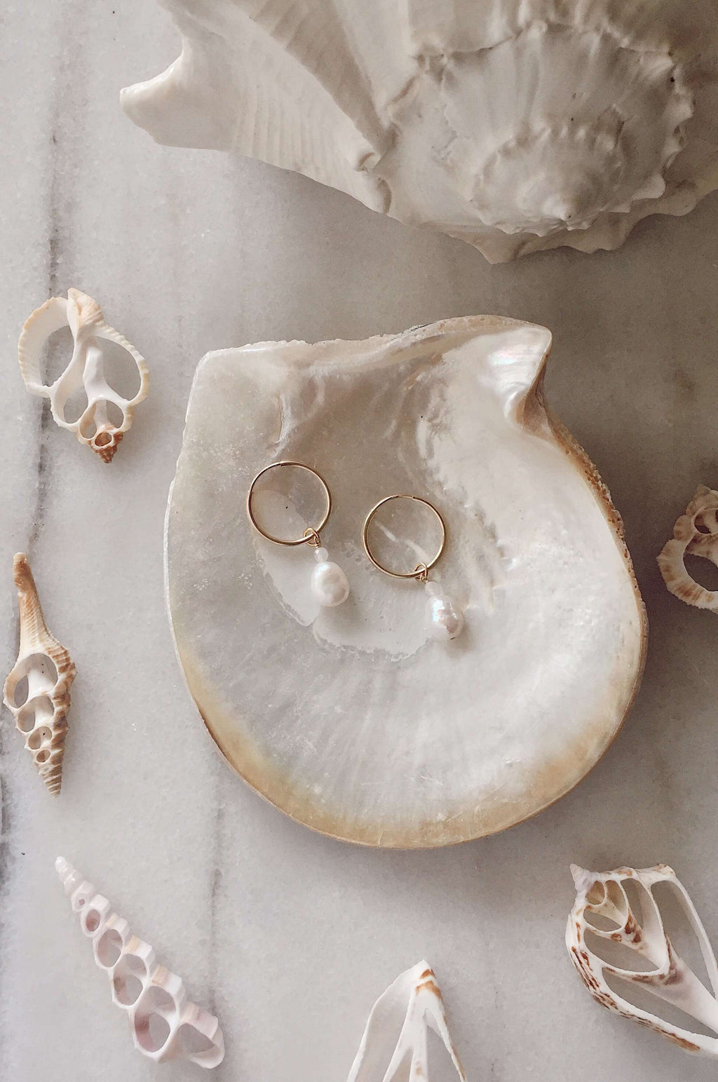 Gold Fill Pearl Hoops, Earrings with Rose Quartz by Lunarsea Designs