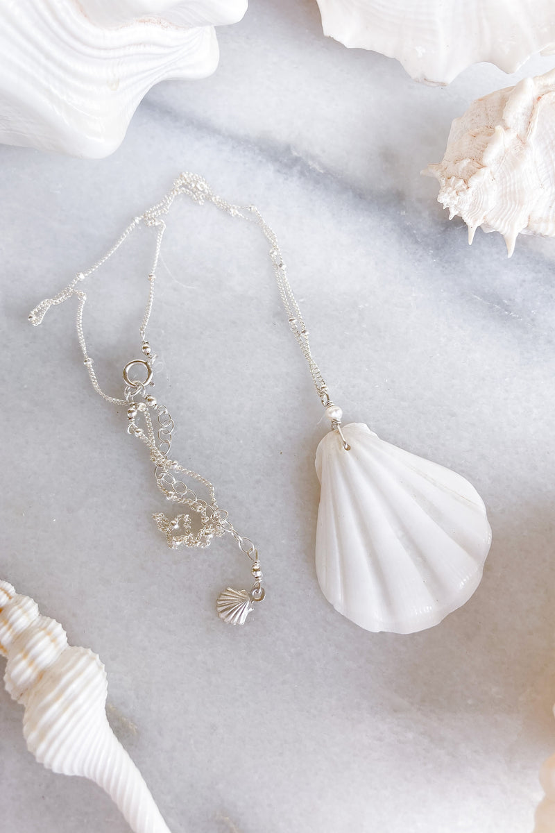 White Shell Satellite Necklace  - Sterling Silver