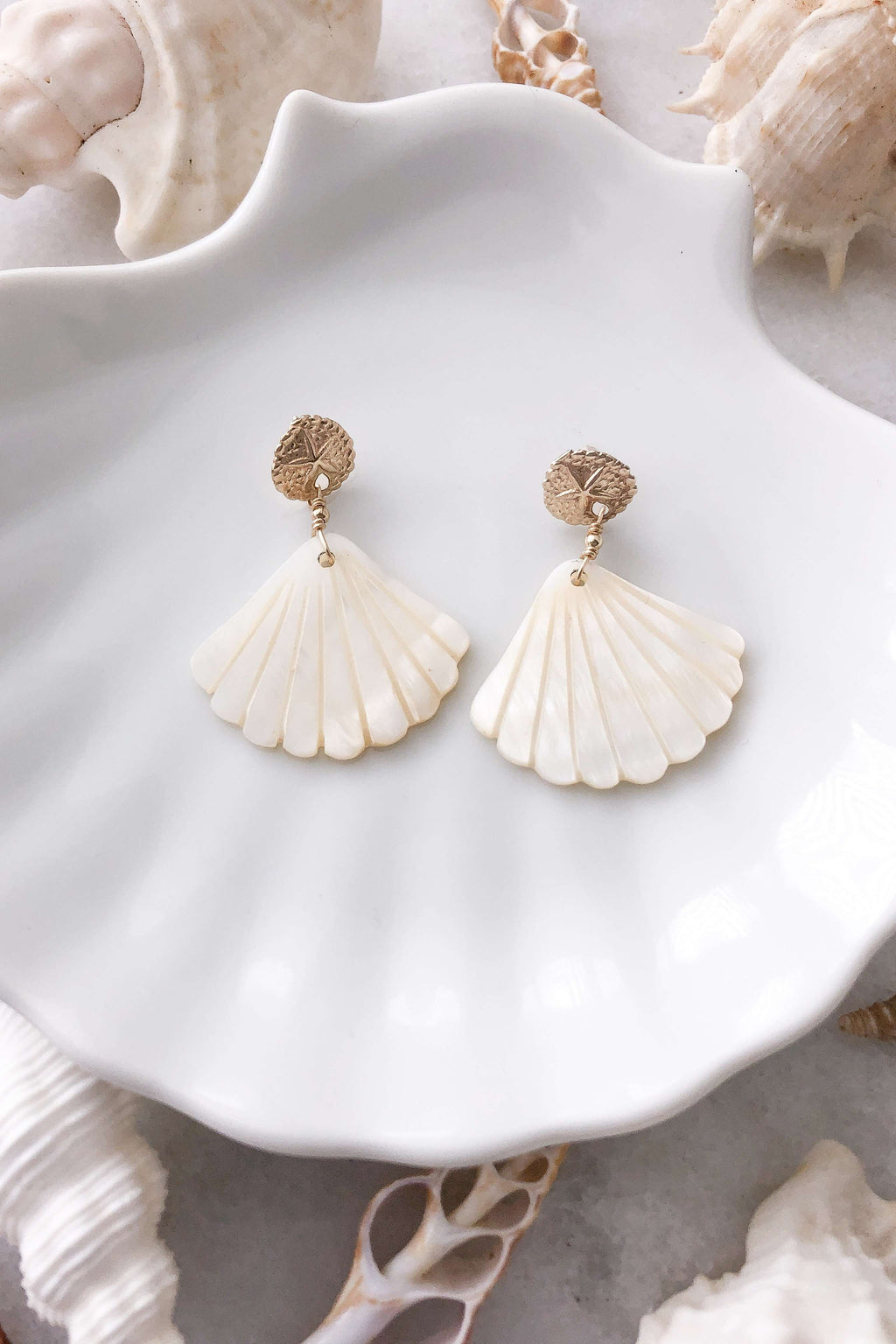 Sand Dollar &amp; Pearl Shell Studs - Gold Fill, Earrings with  by Lunarsea Designs