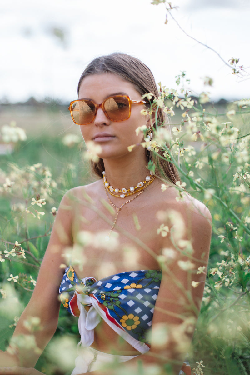 Daisy and Pearl Bead Choker - Gold Fill